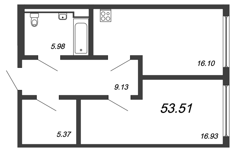 1-комнатная 52 м2 в ЖК Valo корпус null этаж 12