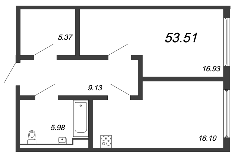 1-комнатная 52 м2 в ЖК Valo корпус null этаж 13