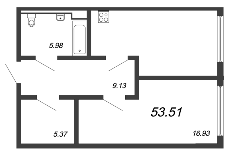 1-комнатная 52 м2 в ЖК Valo корпус null этаж 4