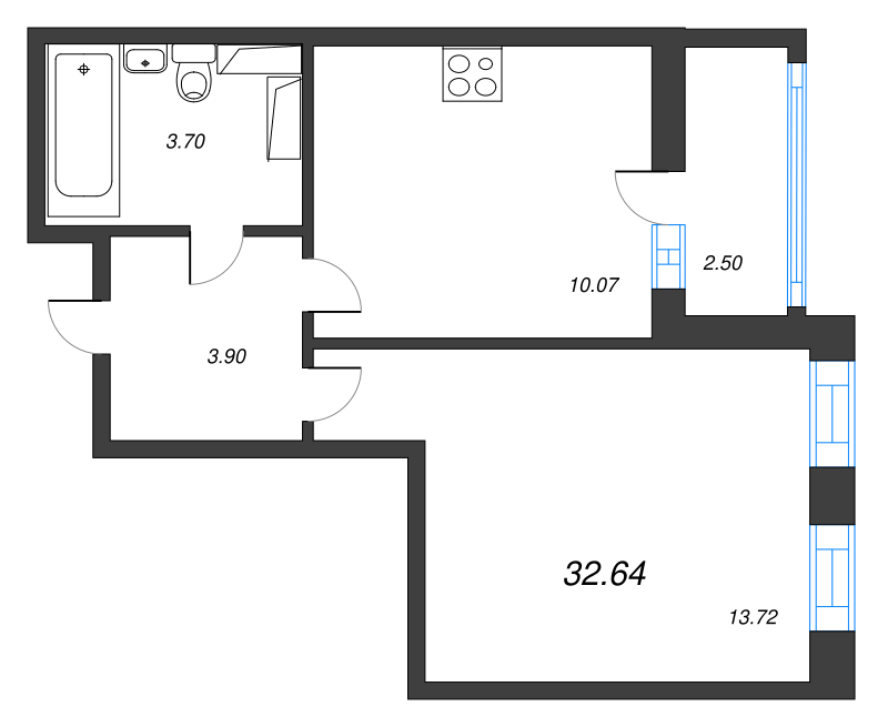 1-комнатная 32 м2 в ЖК Cube корпус null этаж 17