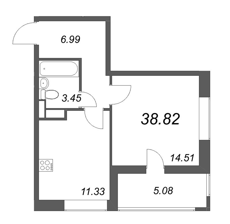 1-комнатная 38 м2 в ЖК Cube корпус null этаж 8