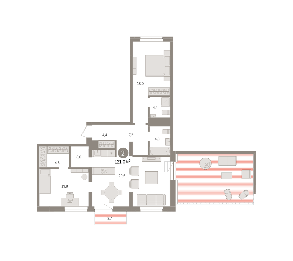 2-комнатная 121 м2 в ЖК Речной порт корпус null этаж 10