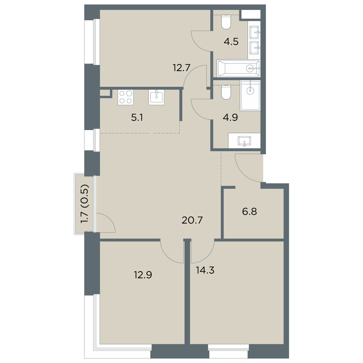 4-комнатная 82 м2 в ЖК Станиславский корпус null этаж 4