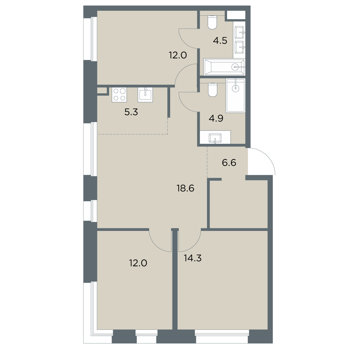 4-комнатная 78 м2 в ЖК Станиславский корпус null этаж 5