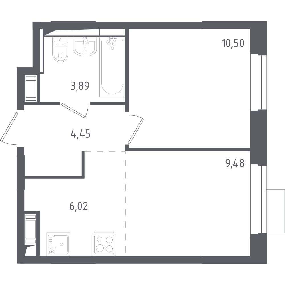 2-комнатная 34.3 м2 в ЖК Пятницкие Луга корпус 1.2 этаж 10