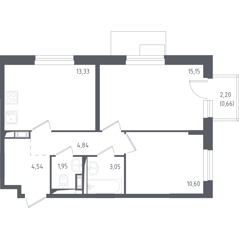 2-комнатная 54.1 м2 в ЖК Пятницкие Луга корпус 1.2 этаж 5