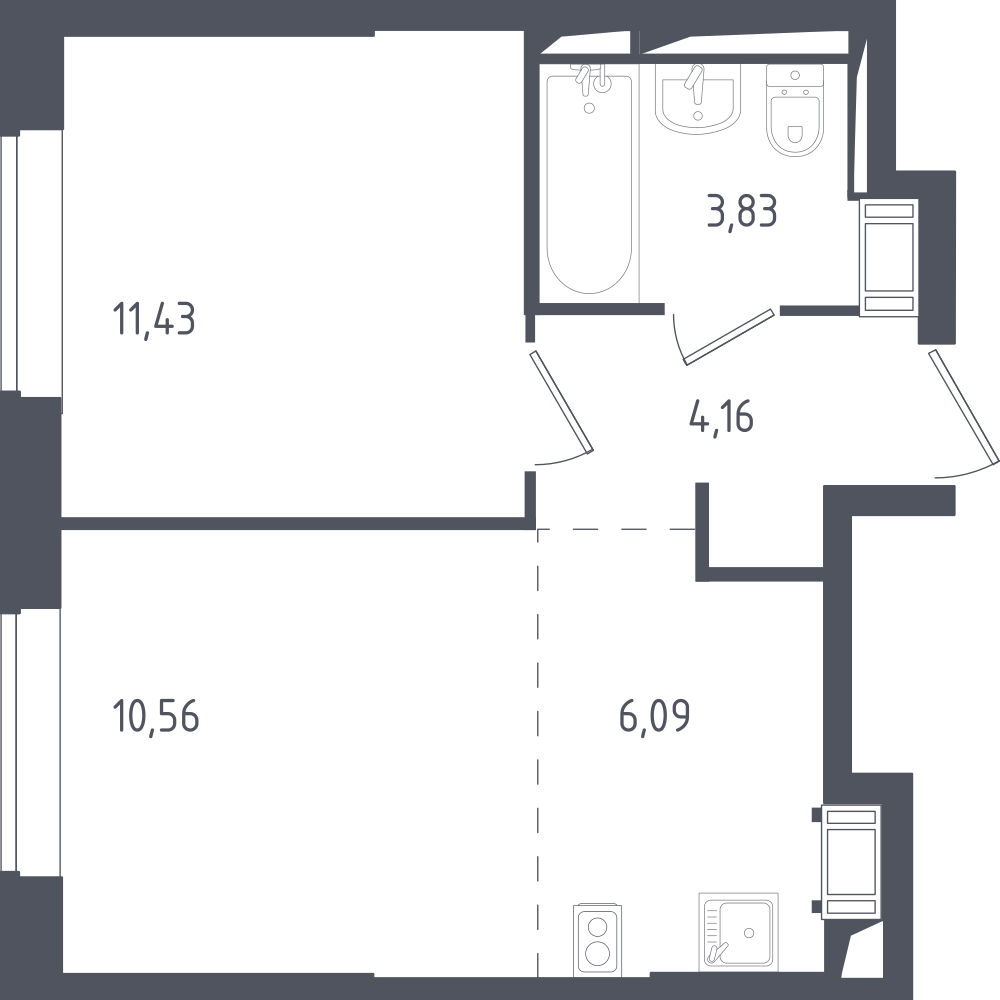 2-комнатная 36.1 м2 в ЖК Томилино Парк корпус 5.1 этаж 17