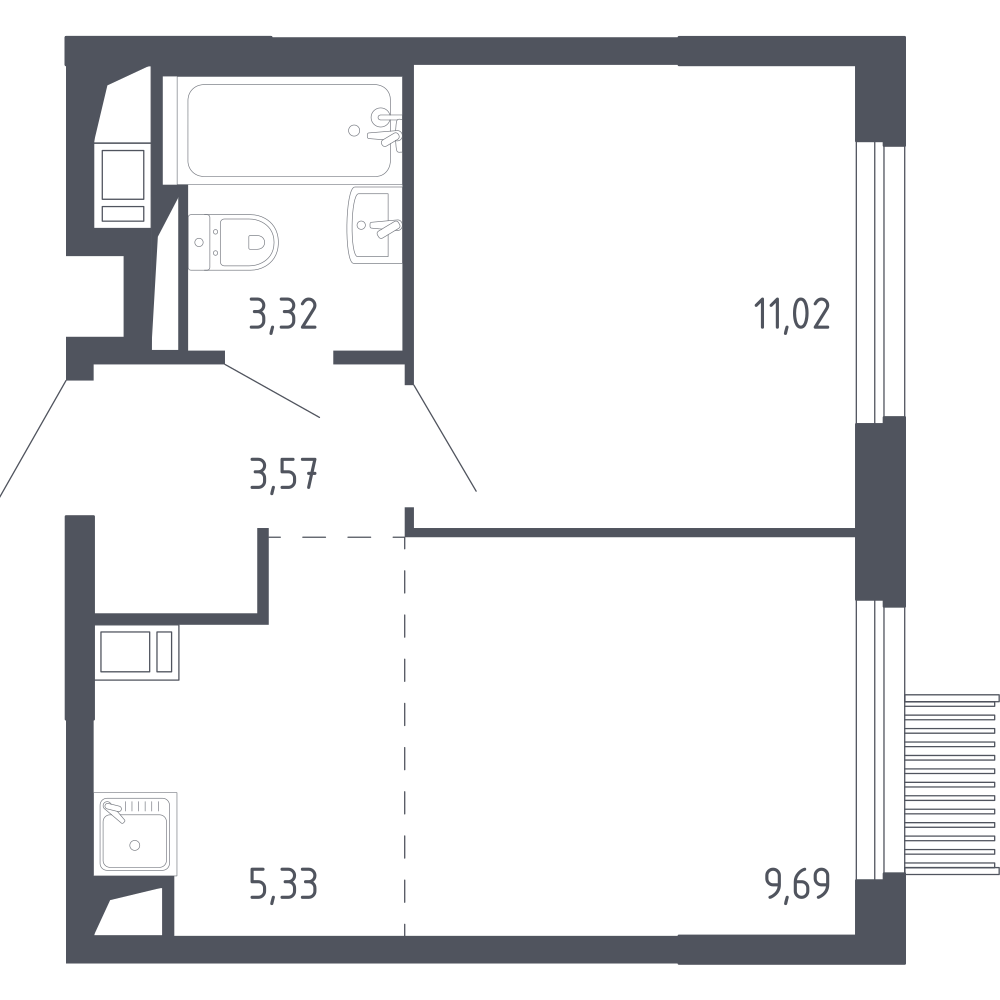 2-комнатная 33.4 м2 в ЖК Мытищи Парк корпус 2 этаж 2