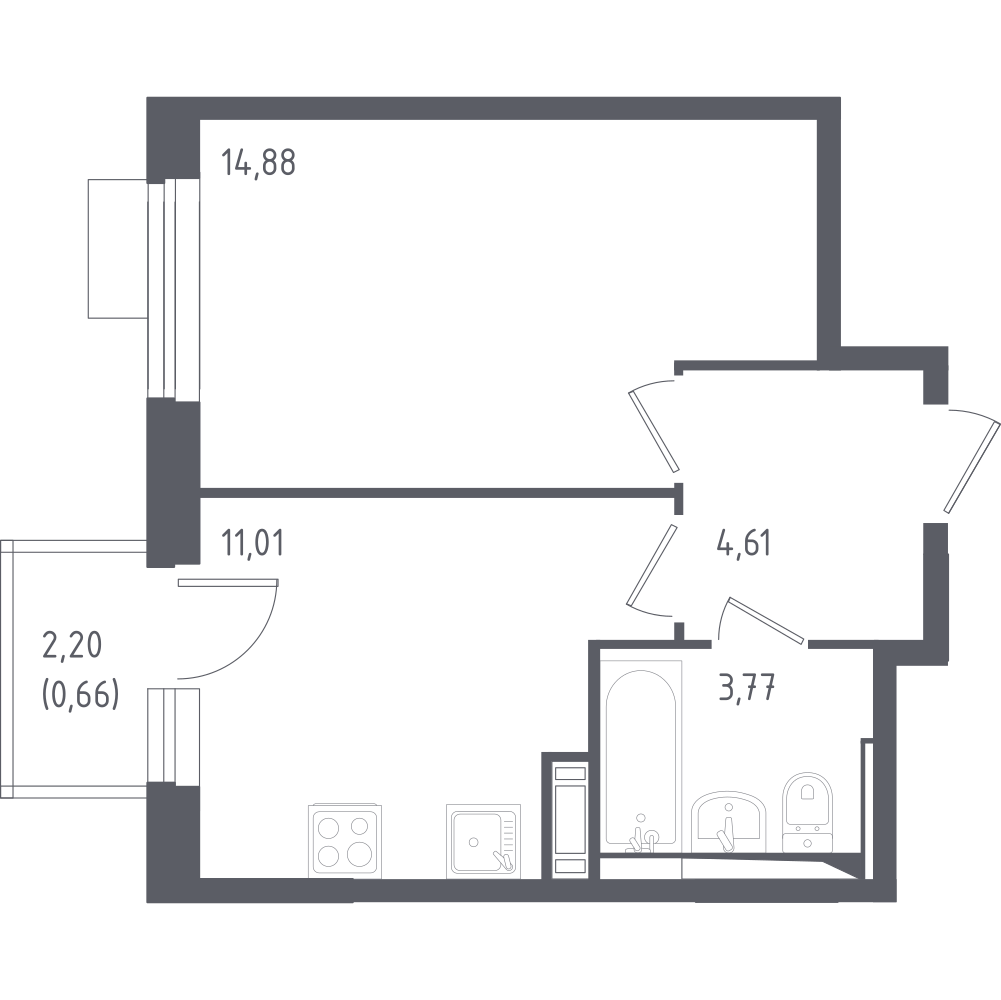 1-комнатная 34.9 м2 в ЖК Пятницкие Луга корпус 1.2 этаж 3