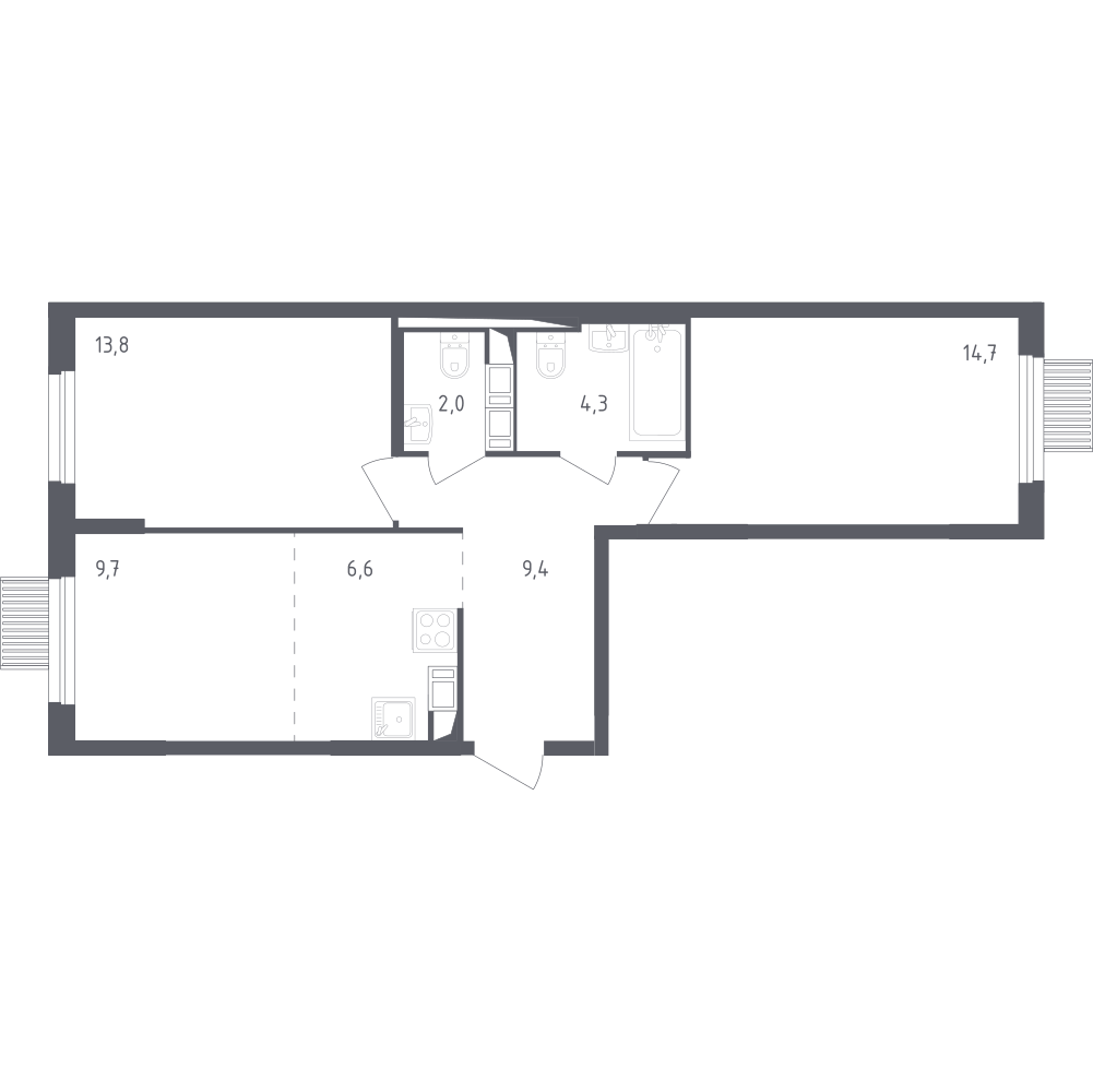 3-комнатная 60.5 м2 в ЖК Мытищи Парк корпус 3 этаж 3
