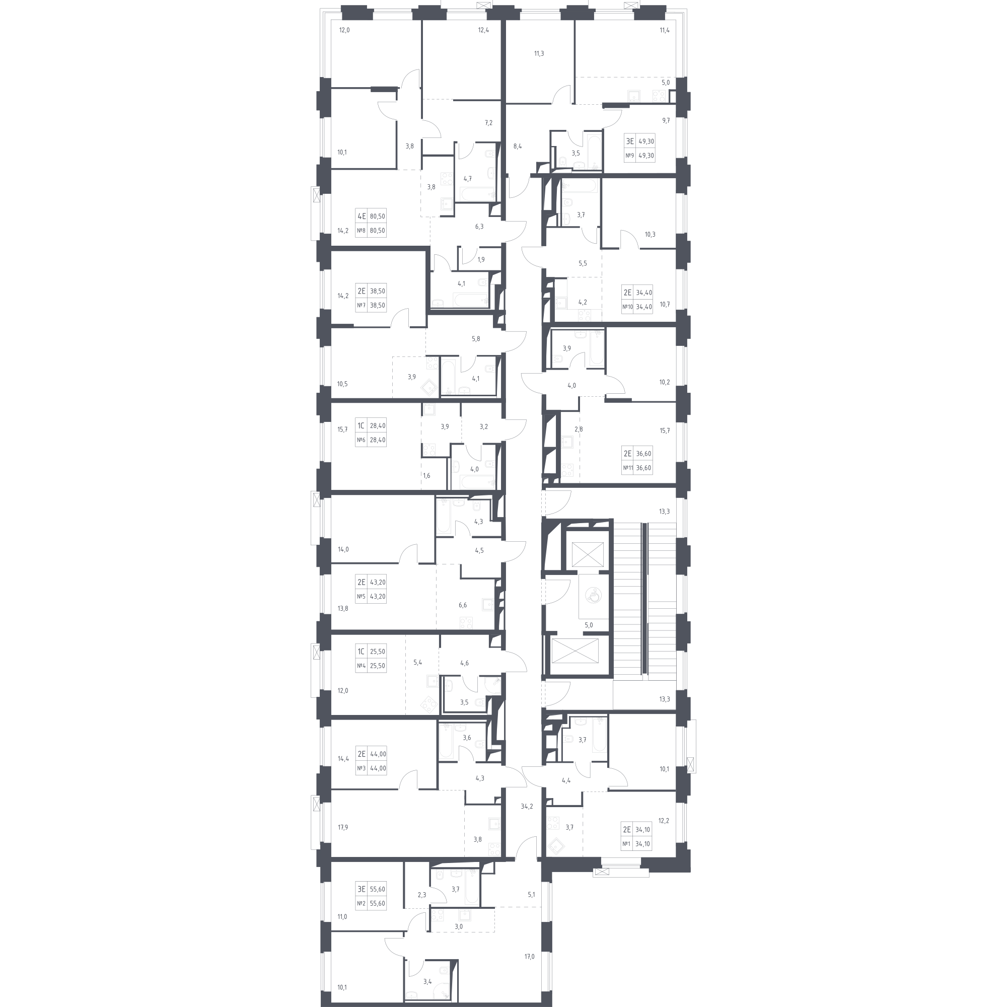 План этажаСтудия43.2 м2 в ЖК Верейская, 41 корпус Верейская, 1 Очередь, Корпус 3.1 этаж 2