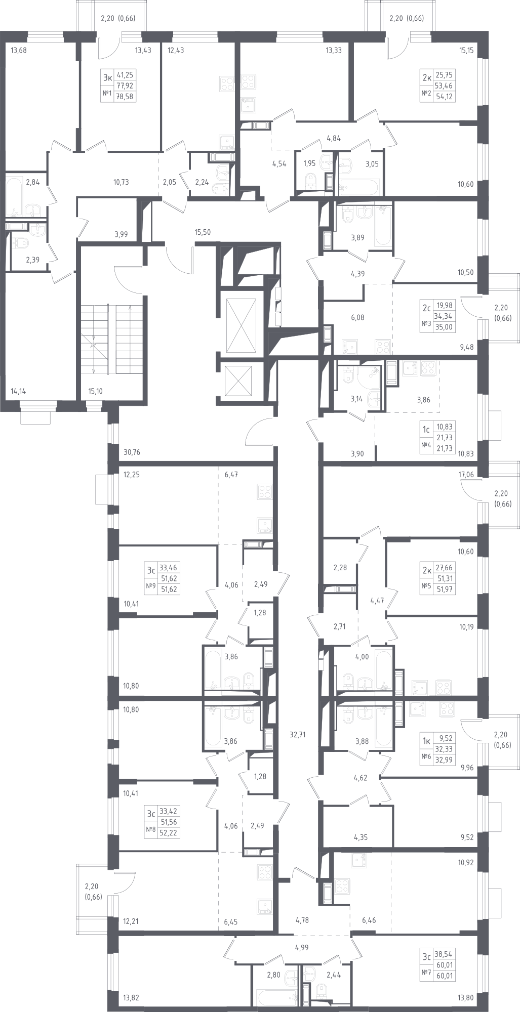 План этажаСтудия21.7 м2 в ЖК Пятницкие Луга корпус Юрлово, 1 очередь, Корпус 1.2 этаж 7