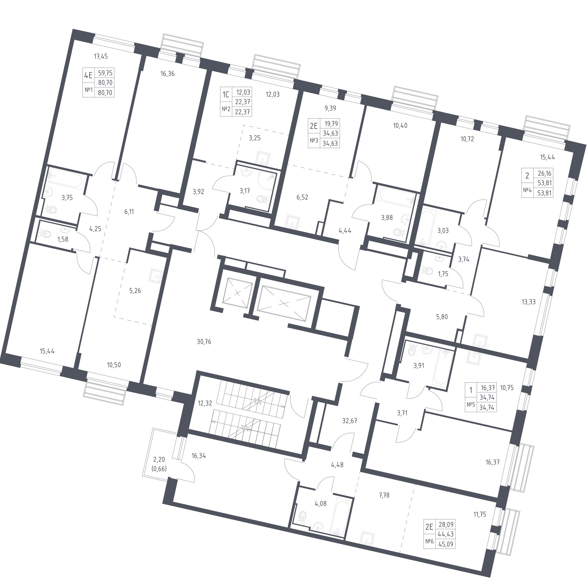 План этажаСтудия80.7 м2 в ЖК Рублевский Квартал корпус Рублевский Квартал, 3 очередь, Корпус 60 этаж 4