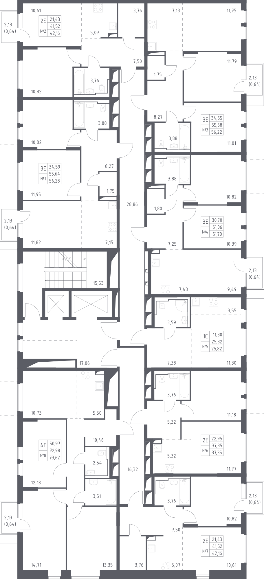 План этажаСтудия73.6 м2 в ЖК Остафьево корпус Остафьево, 5 очередь, Корпус 19 этаж 11