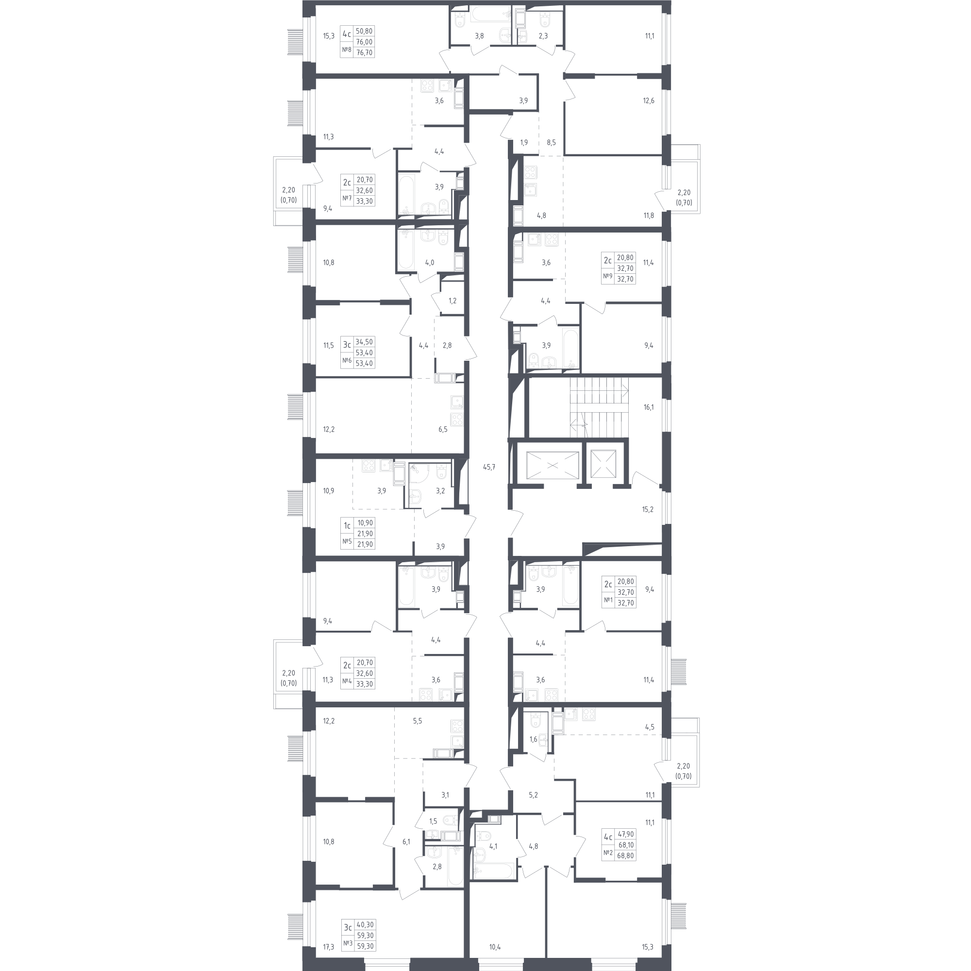 План этажаСтудия21.9 м2 в ЖК Мытищи Парк корпус Мытищи Парк, 3 очередь, 2 этап, Корпус 4 этаж 9
