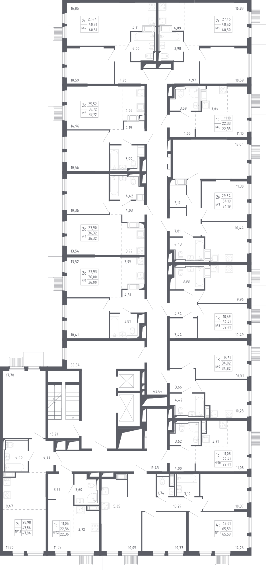 План этажаСтудия40.5 м2 в ЖК Молжаниново корпус Молжаниново, 1 очередь, Корпус 1 этаж 7