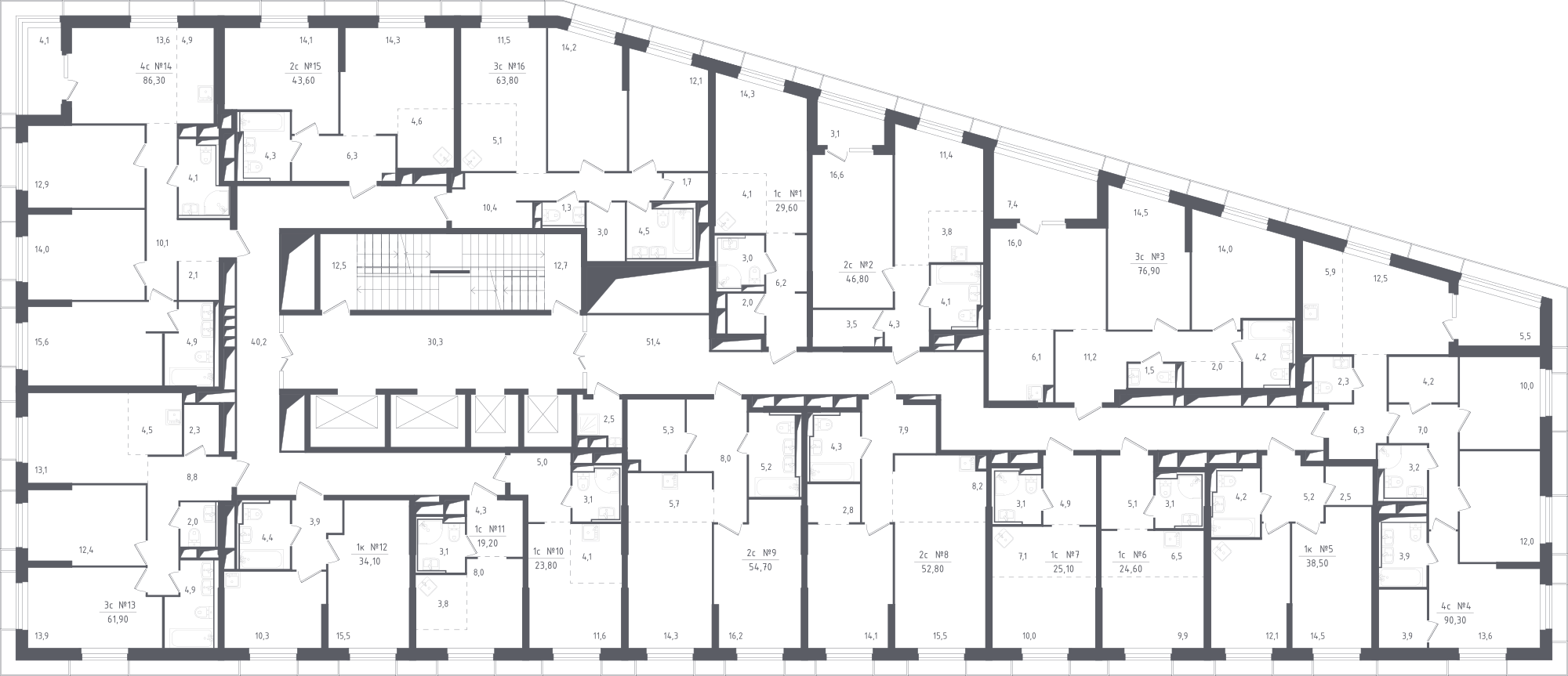 План этажаСтудия89.3 м2 в ЖК Спутник корпус Спутник, 5 очередь, Корпус 20 этаж 23