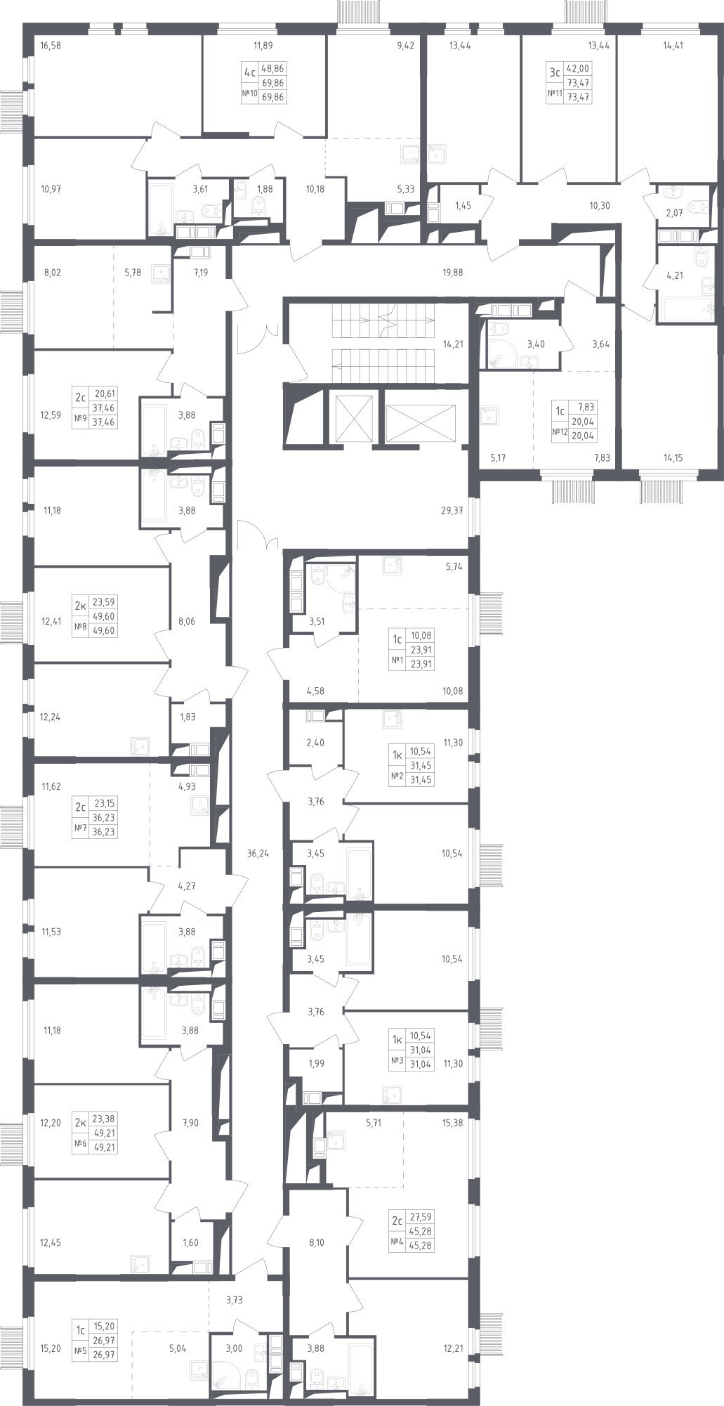 План этажаСтудия30.9 м2 в ЖК Мытищи Парк корпус Мытищи Парк, 1 Очередь, Корпус 1 этаж 5