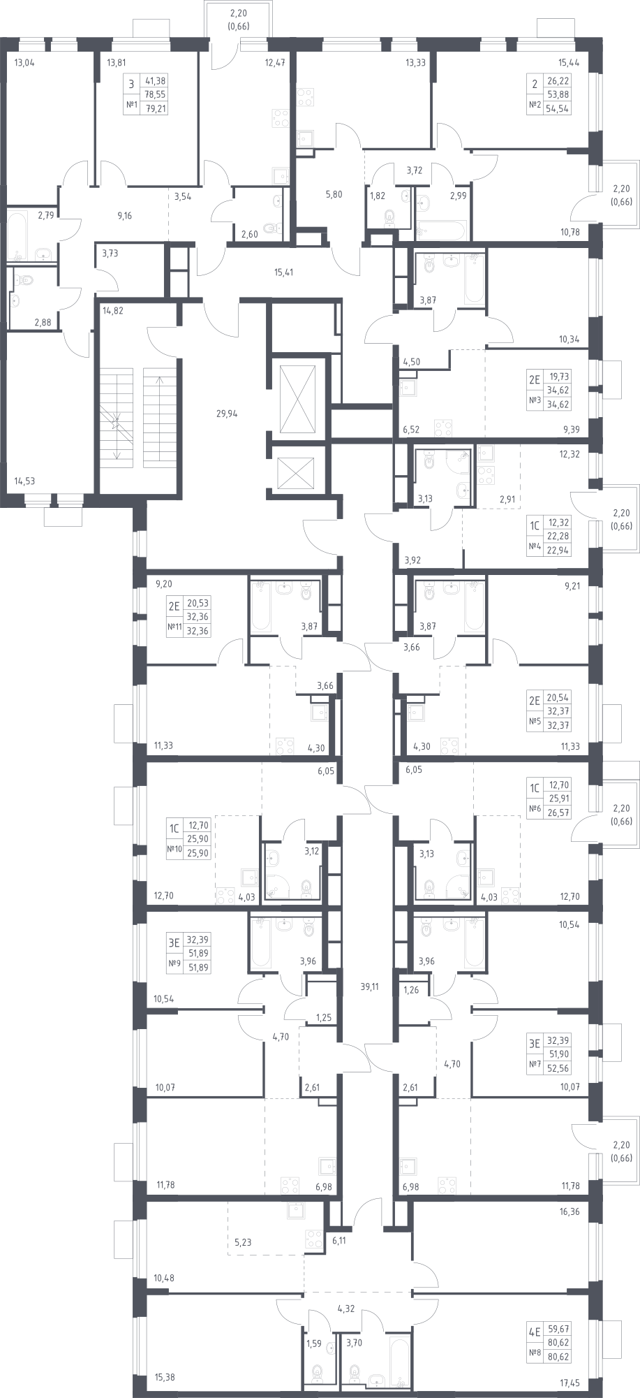 План этажаСтудия26.6 м2 в ЖК Молжаниново корпус Молжаниново, 1 очередь, Корпус 4 этаж 6