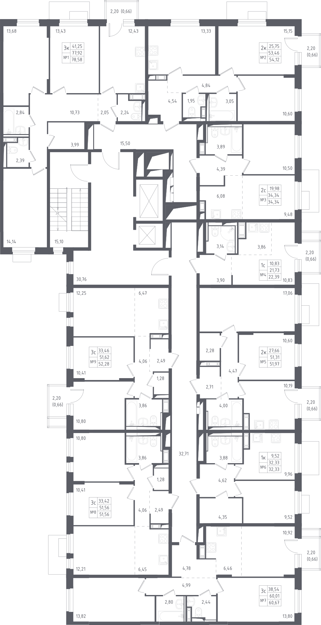 План этажаСтудия54.1 м2 в ЖК Пятницкие Луга корпус Юрлово, 1 очередь, Корпус 1.2 этаж 5