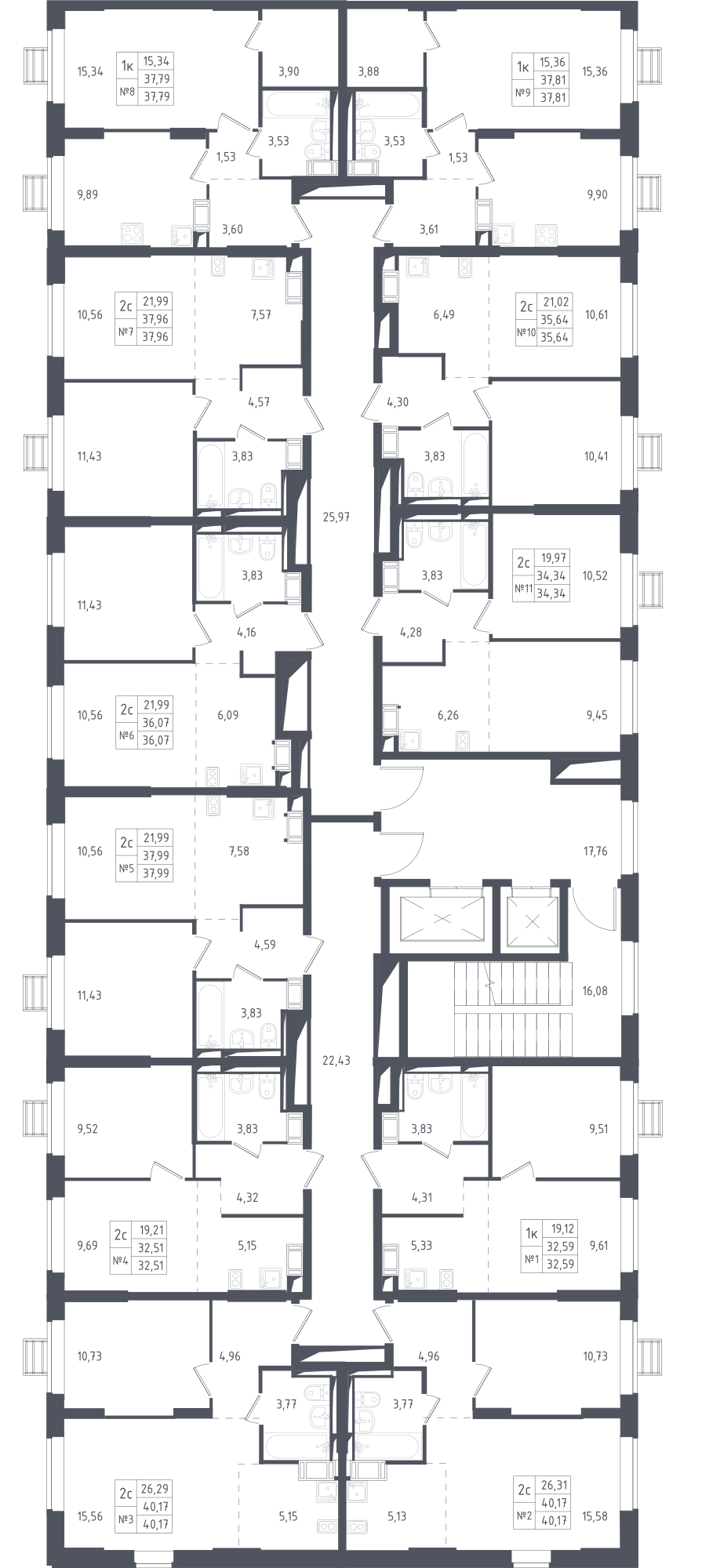 План этажаСтудия36.1 м2 в ЖК Томилино Парк корпус Томилино, 5 очередь, корпус 5.1 этаж 17