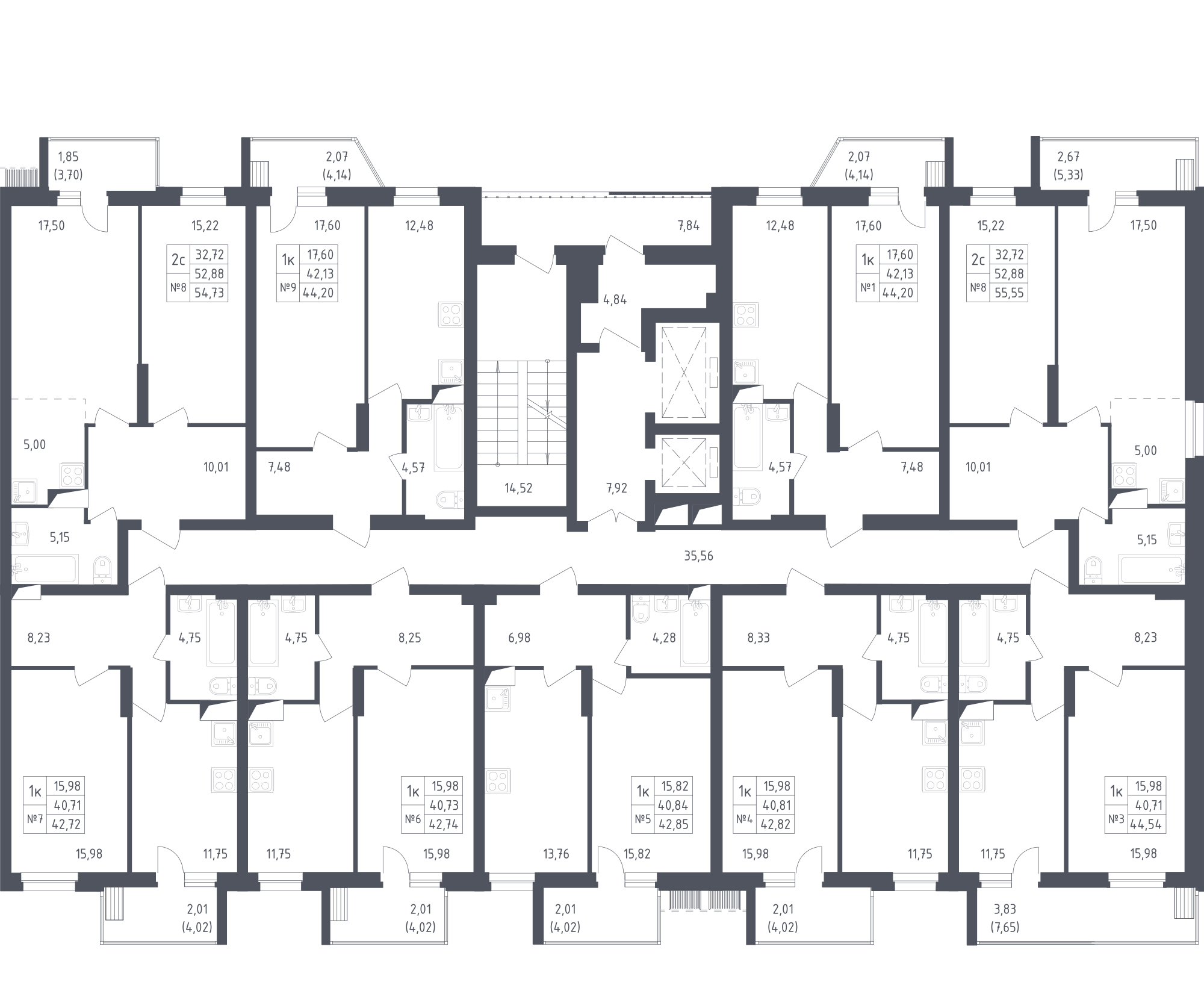 План этажаСтудия54.7 м2 в ЖК Егорово Парк корпус Егорово Парк, 2 очередь, корпус 2 этаж 3