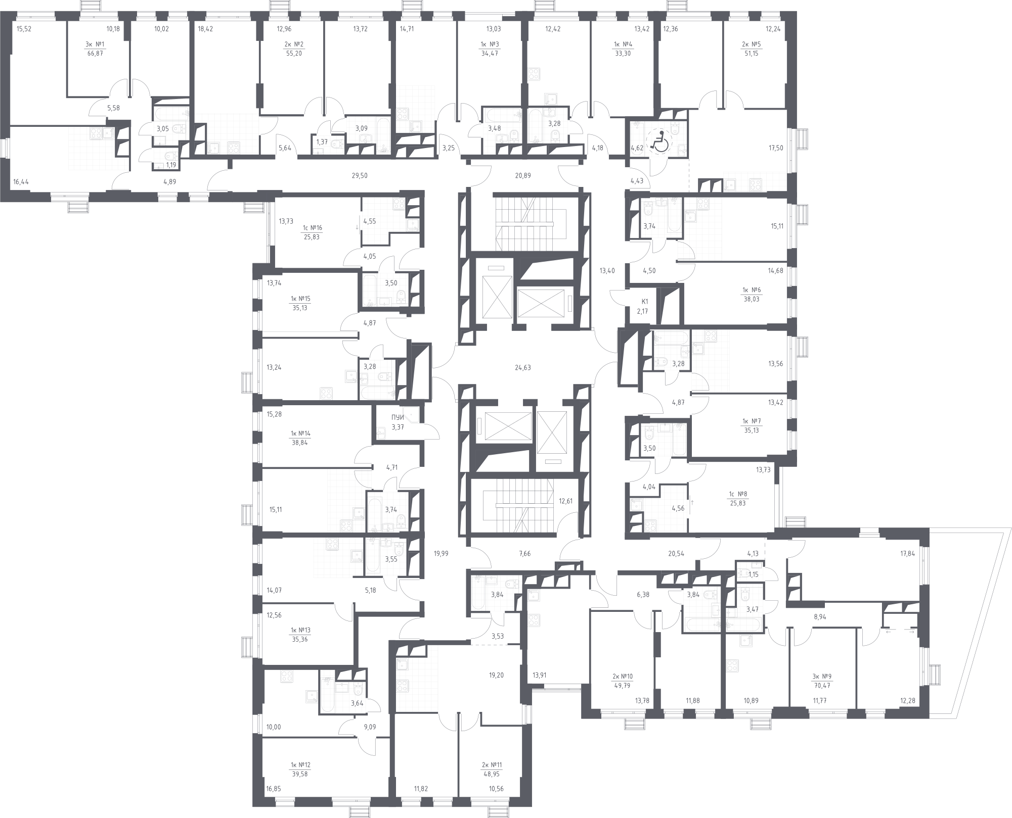 План этажаСтудия38.8 м2 в ЖК Спутник корпус Спутник, 3 очередь, Корпус 15 этаж 16