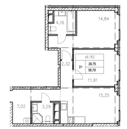 2-комнатная 58.8 м2 в ЖК undefined корпус null этаж 14