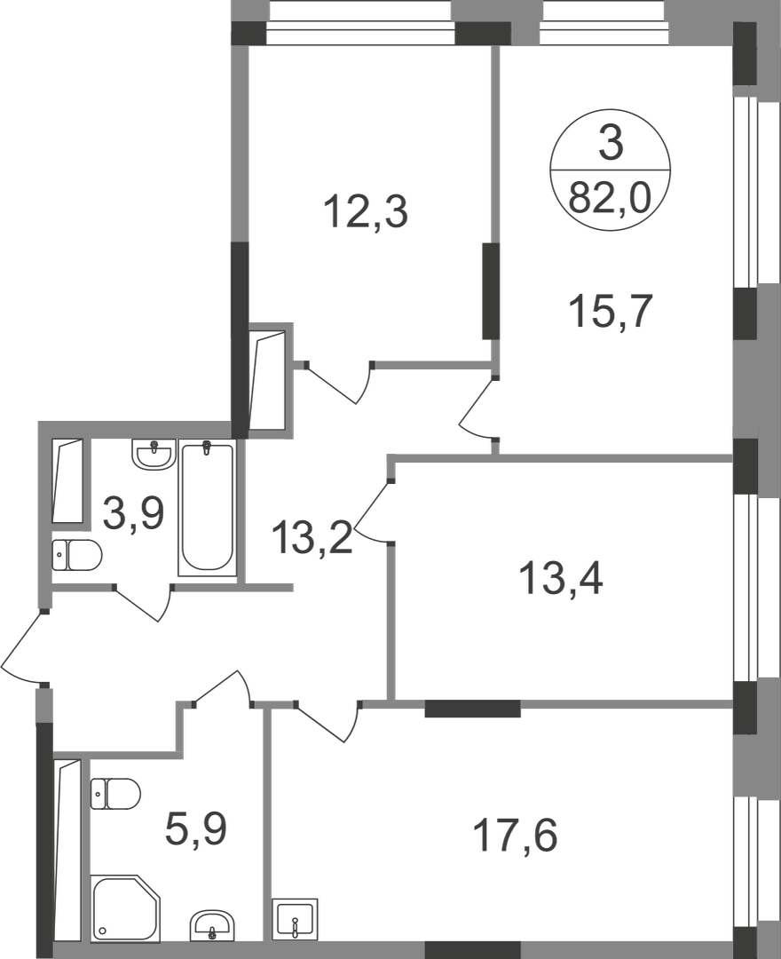 3-комнатная 82 м2 в ЖК Первый Московский корпус null этаж 21