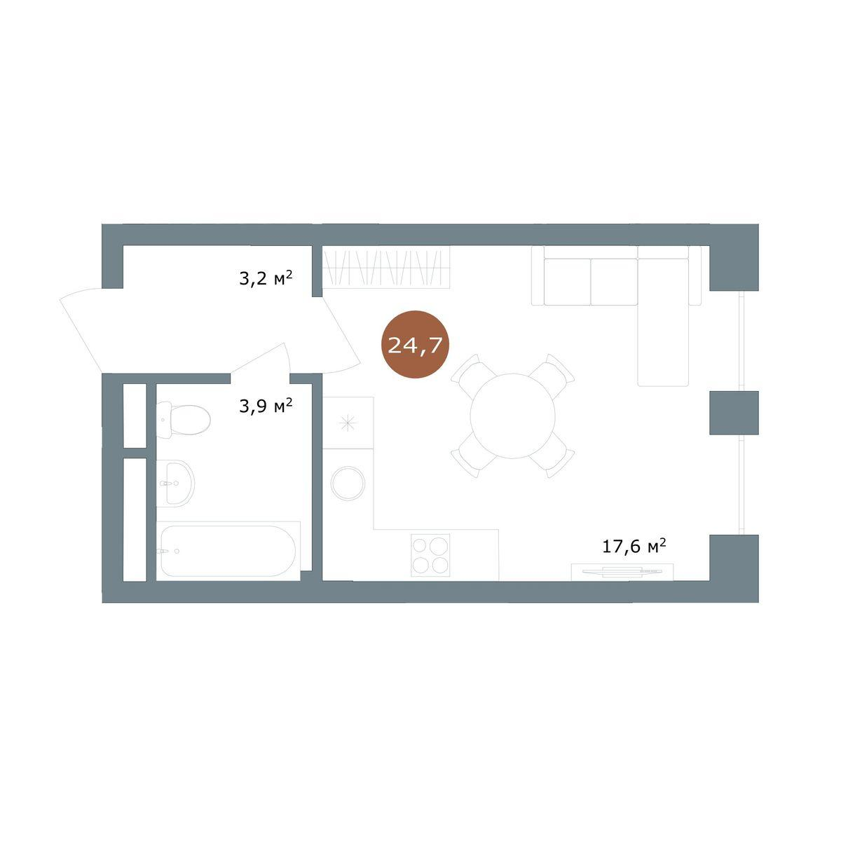 Студия 25 м2 в ЖК 19/56 Кварталы Телецентра корпус null этаж 17