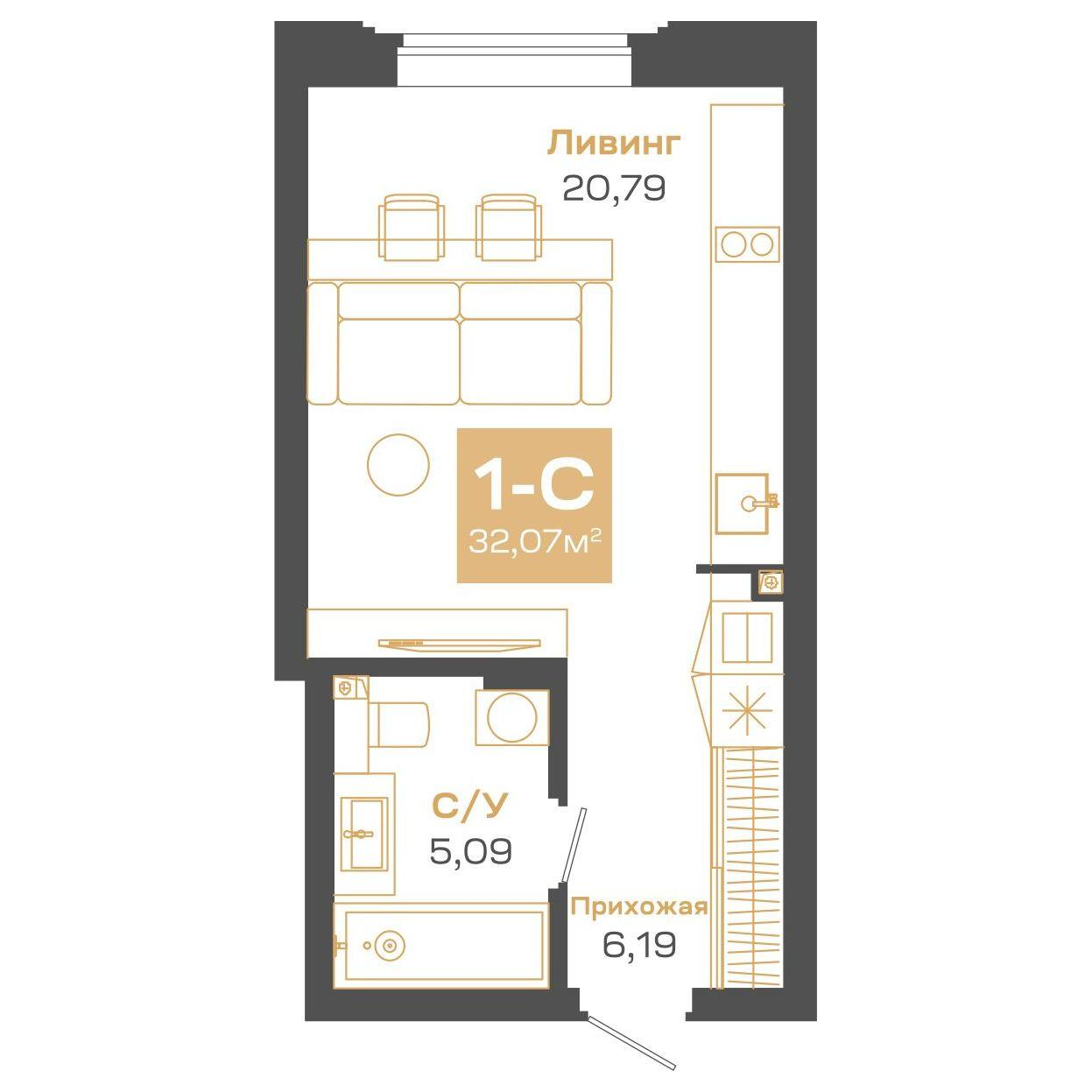 Студия 32 м2 в ЖК Пульсар корпус null этаж 22