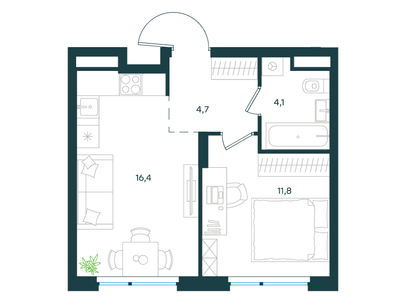 1-комнатная 37 м2 в ЖК Level Лесной корпус null этаж 15