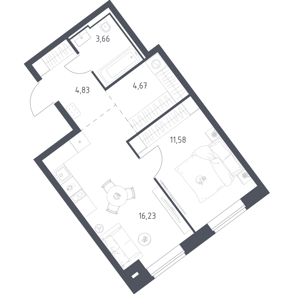 1-комнатная 40 м2 в ЖК Литературный Квартал корпус null этаж 2