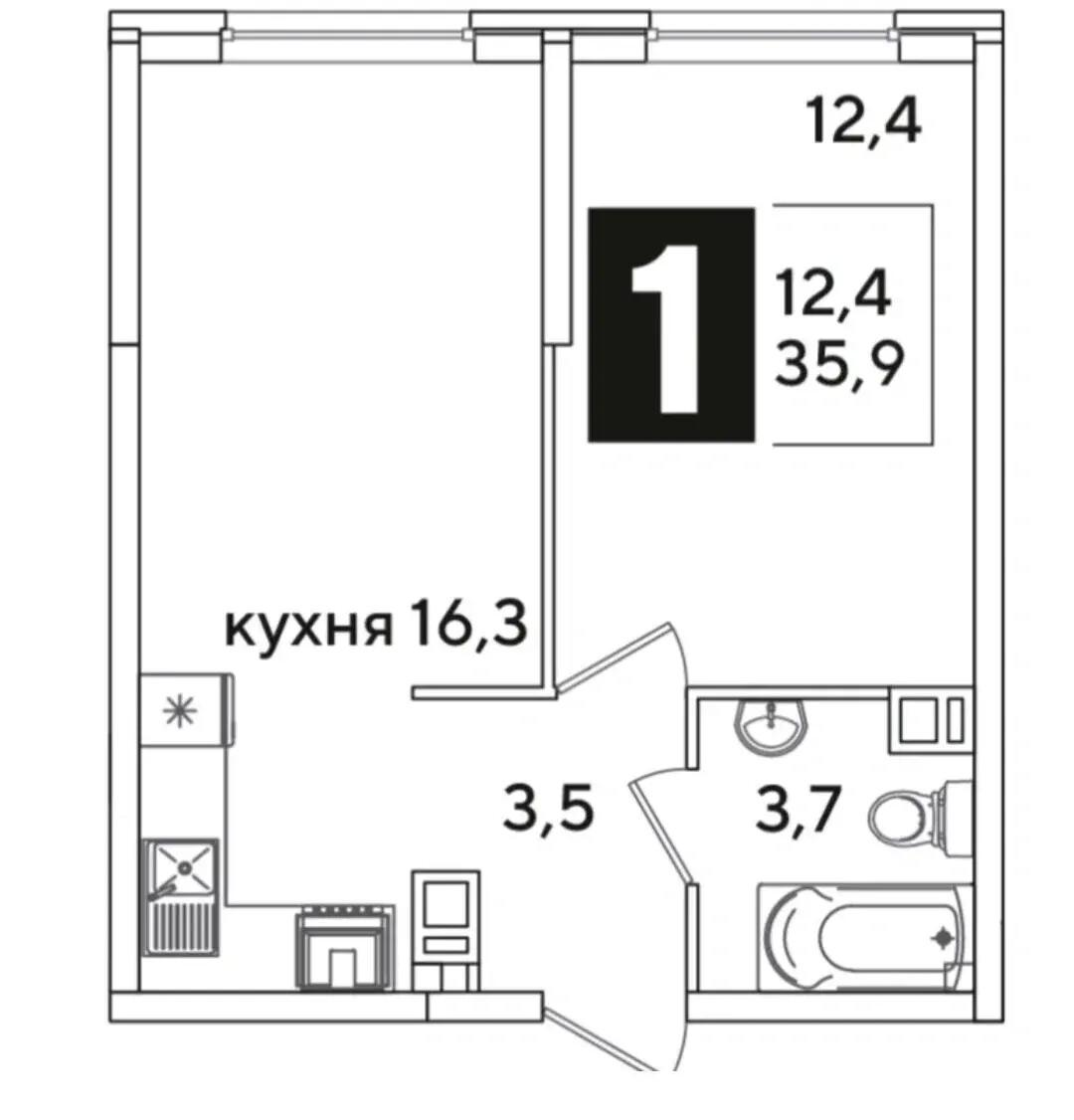 1-комнатная 35.7 м2 в ЖК undefined корпус null этаж 11