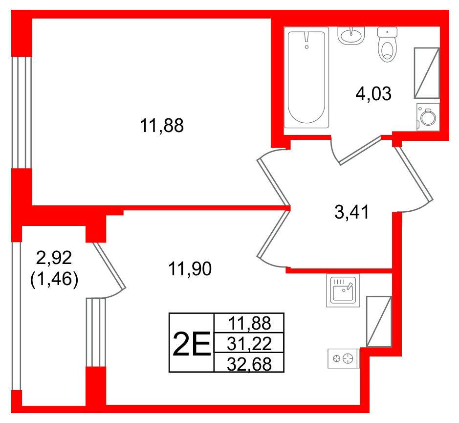 1-комнатная 32 м2 в ЖК Квартал Заречье корпус null этаж 7