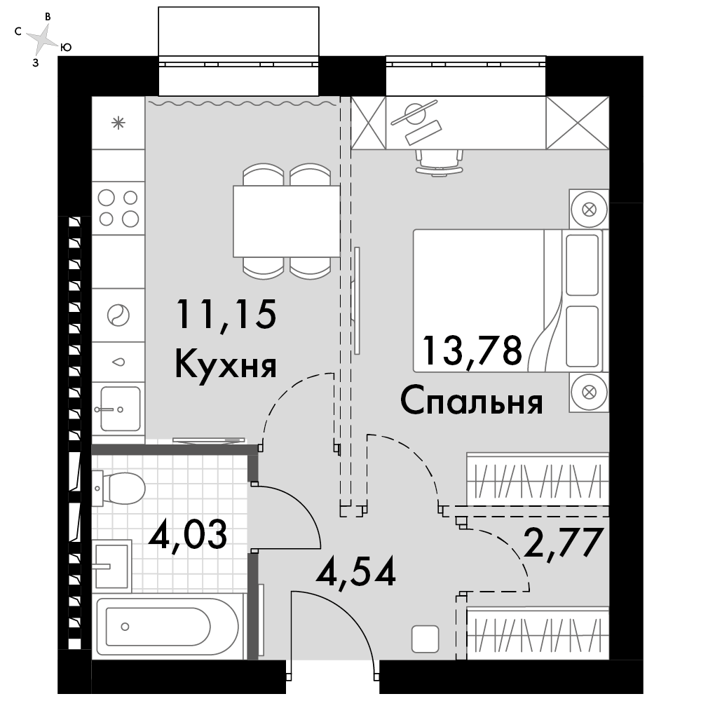 1-комнатная 36 м2 в ЖК Жаворонки Клаб корпус null этаж 4