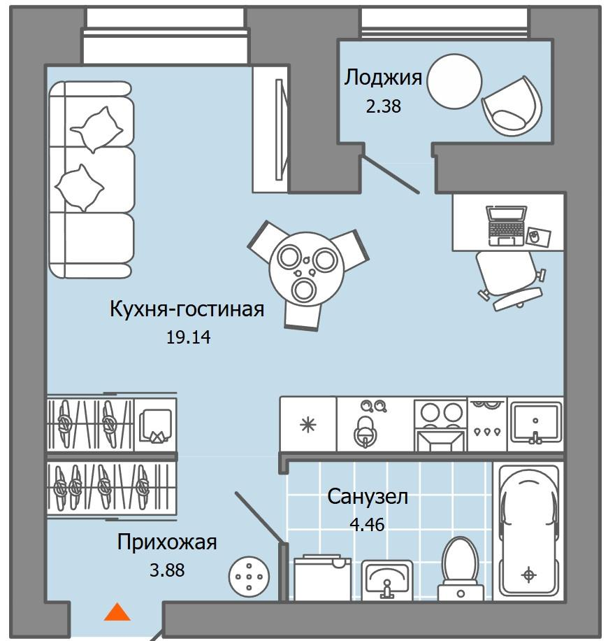 Студия 28 м2 в ЖК undefined корпус null этаж 8