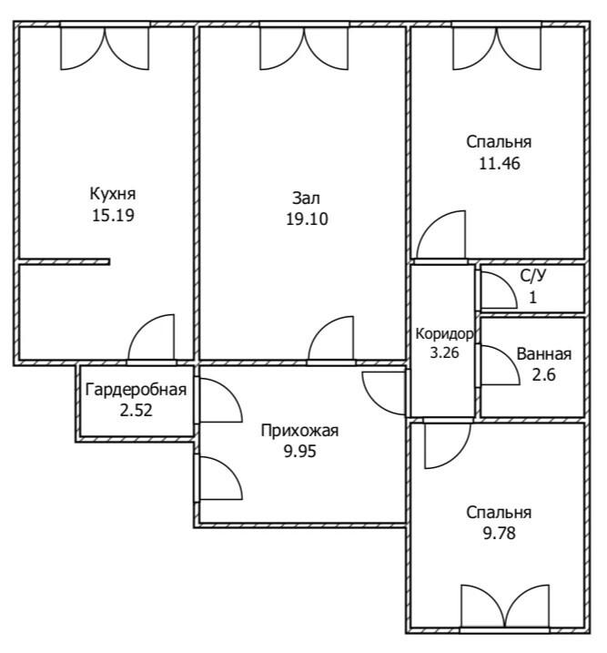 3-комнатная 75.2 м2 в ЖК undefined корпус null этаж 3