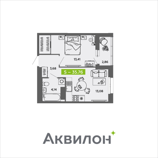 Студия 35 м2 в ЖК Аквилон MySky корпус null этаж 14