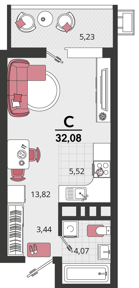 1-комнатная 32 м2 в ЖК Родные просторы корпус null этаж 10