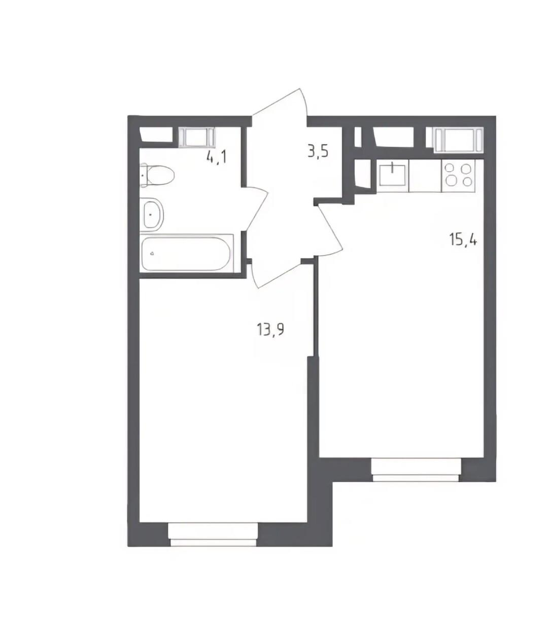 1-комнатная 36.7 м2 в ЖК undefined корпус null этаж 8