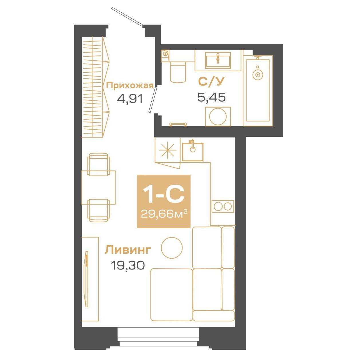 Студия 29 м2 в ЖК Пульсар корпус null этаж 19
