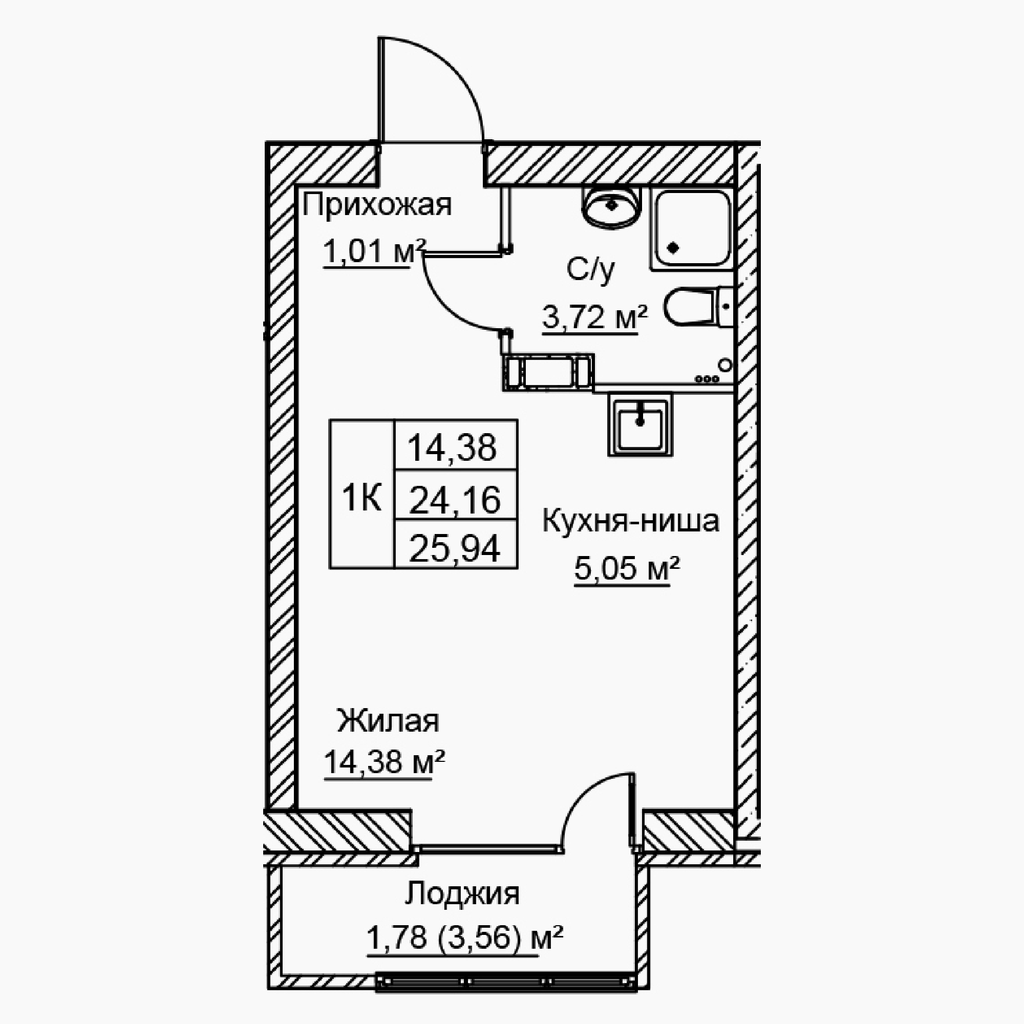 1-комнатная 25 м2 в ЖК Сталь корпус null этаж 12