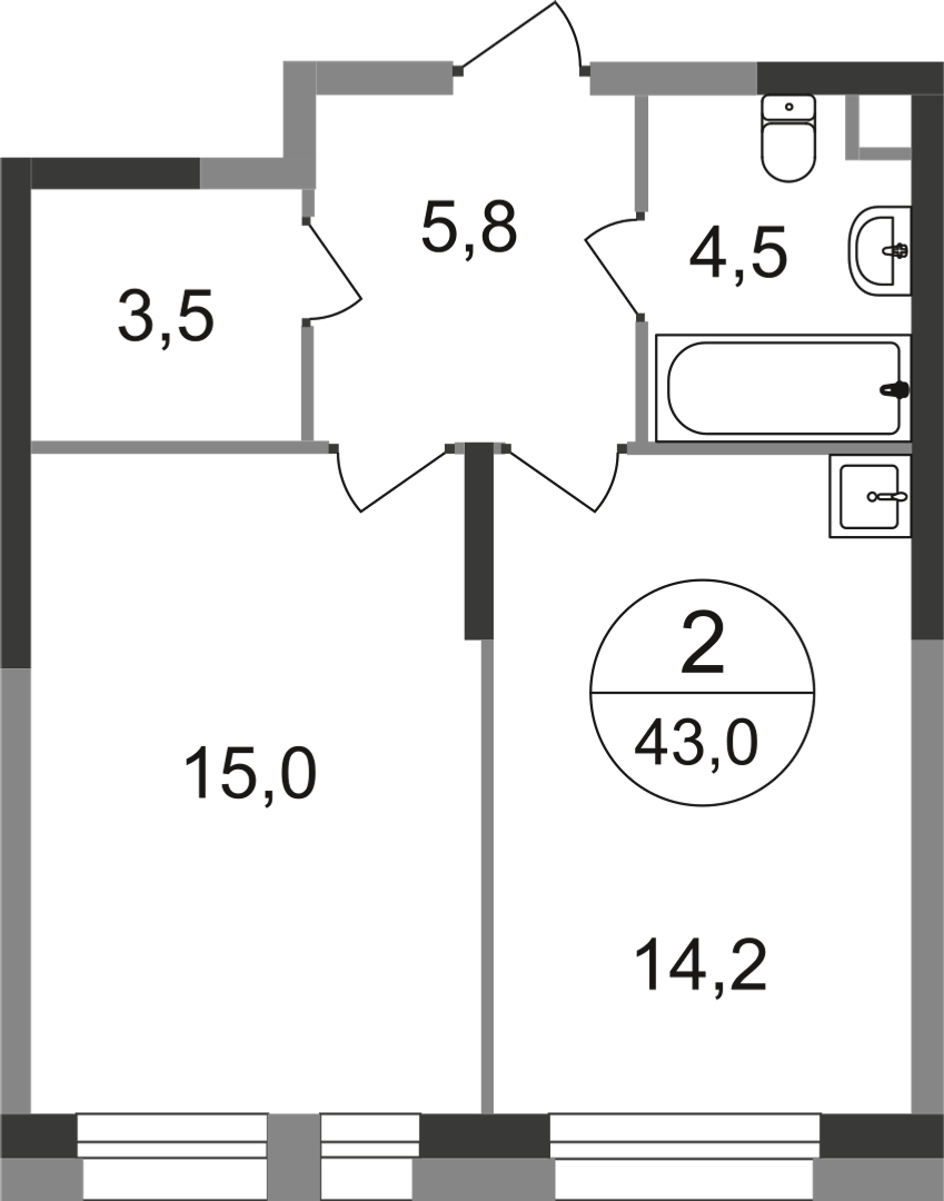 1-комнатная 43 м2 в ЖК Первый Московский корпус null этаж 1