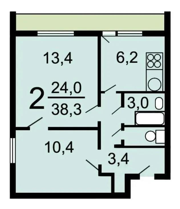 2-комнатная 38.3 м2 в ЖК undefined корпус null этаж 8