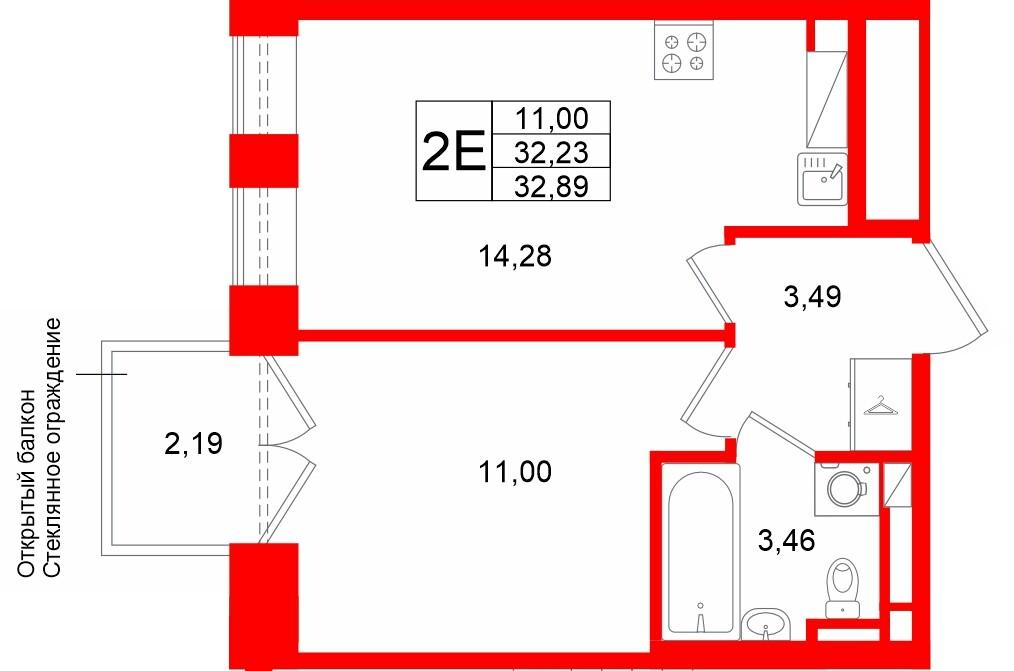 1-комнатная 32 м2 в ЖК Аристократ корпус null этаж 7
