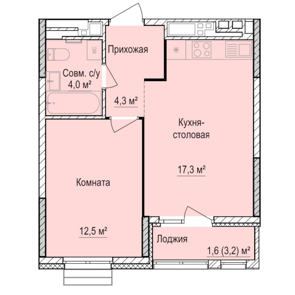 1-комнатная 39 м2 в ЖК Механикон корпус null этаж 10