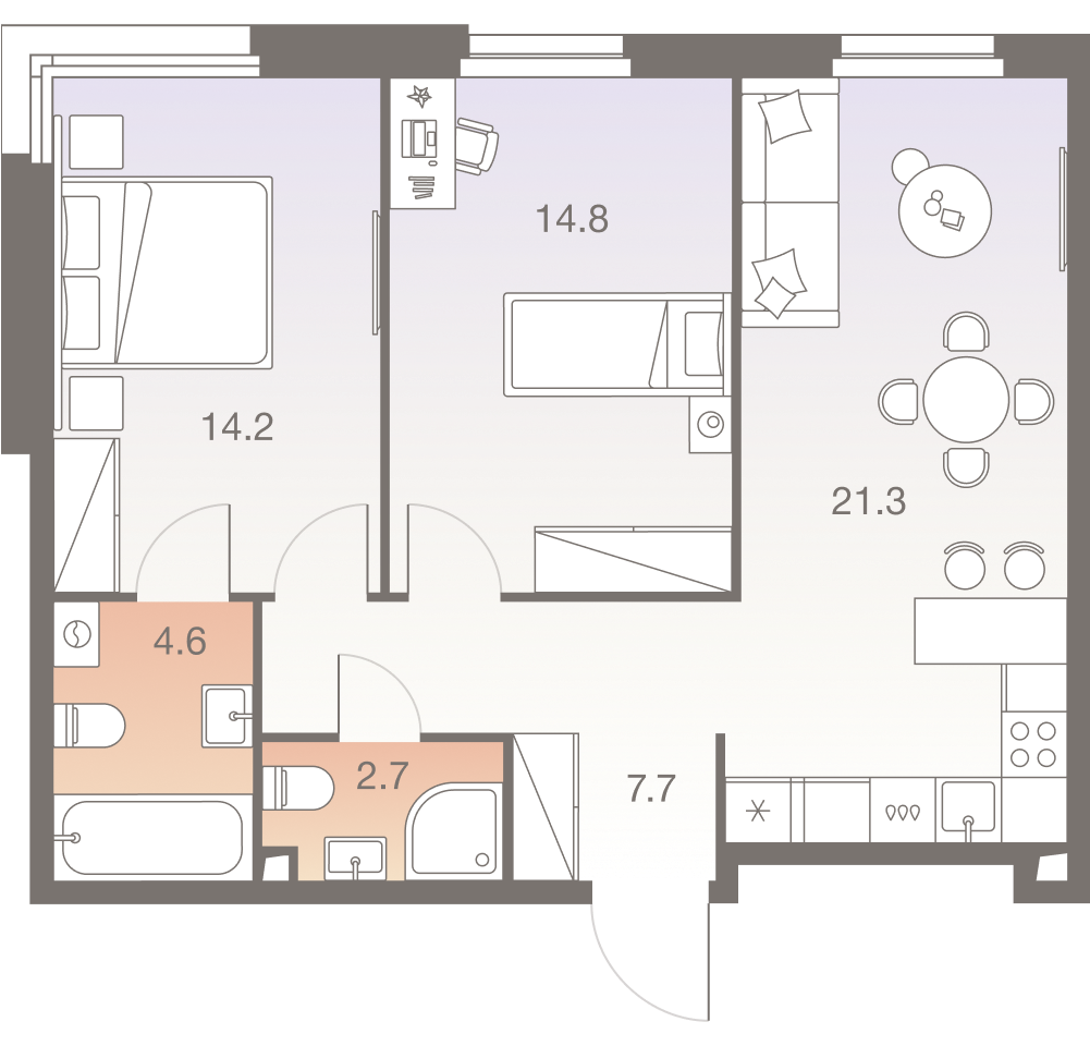 3-комнатная 65 м2 в ЖК Twelve корпус null этаж 16