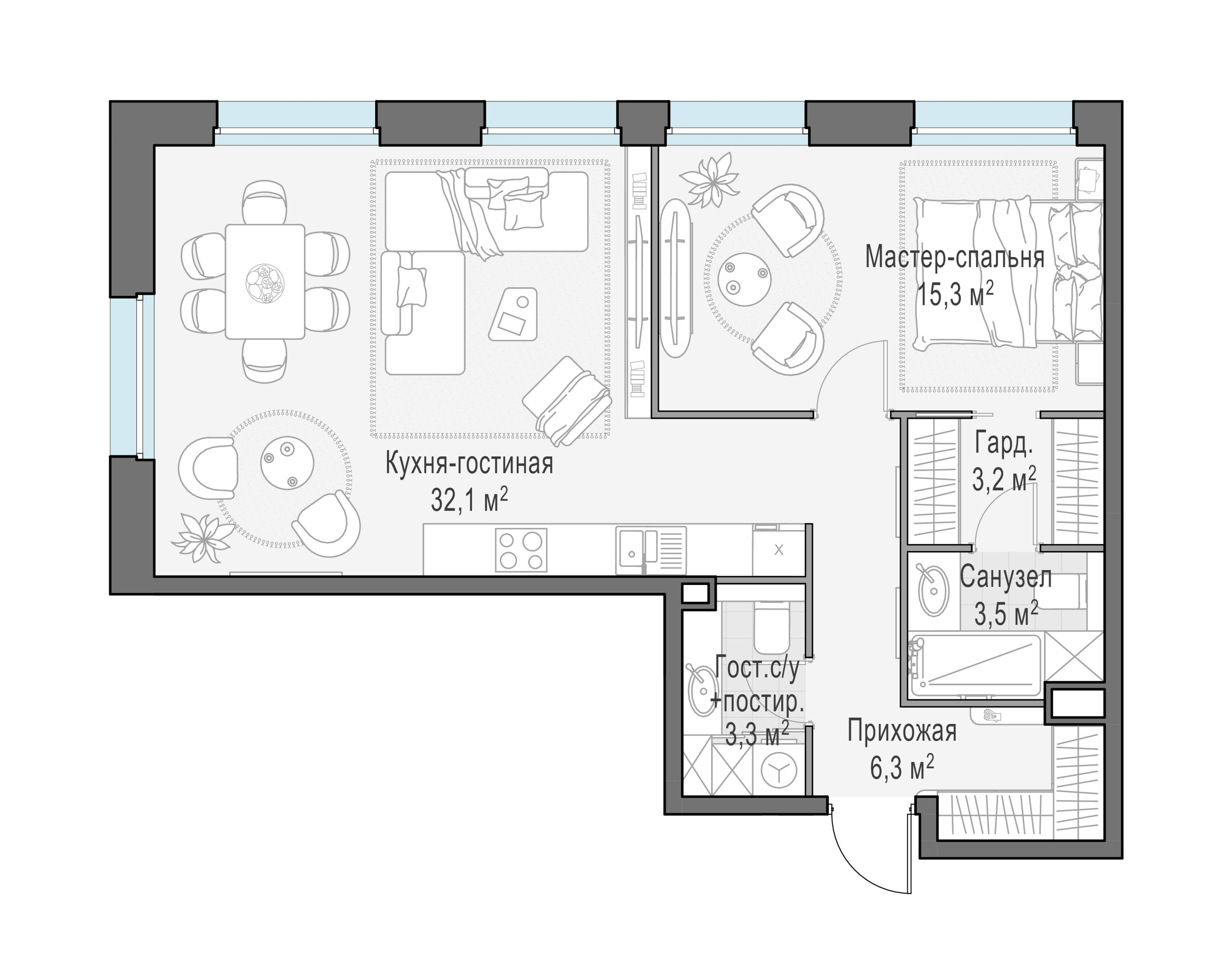 4-комнатная 79 м2 в ЖК Жилые кварталы «Белый Град» корпус null этаж 23