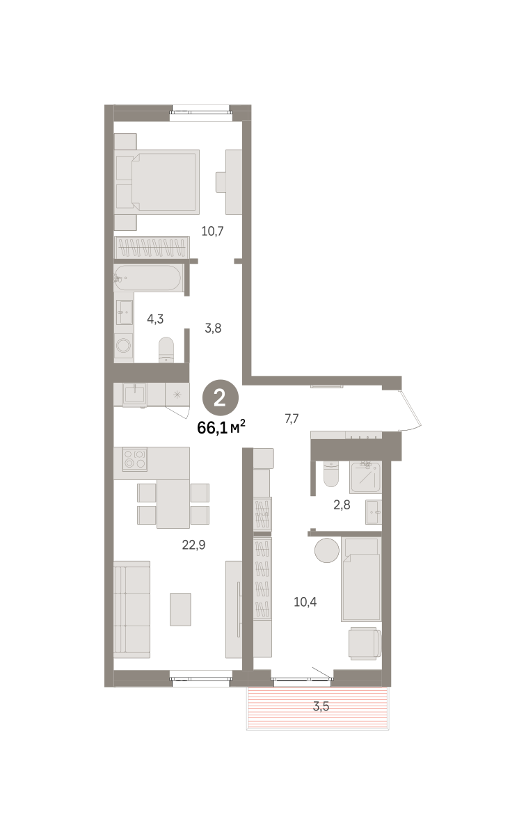 2-комнатная 66 м2 в ЖК Южные кварталы корпус null этаж 8